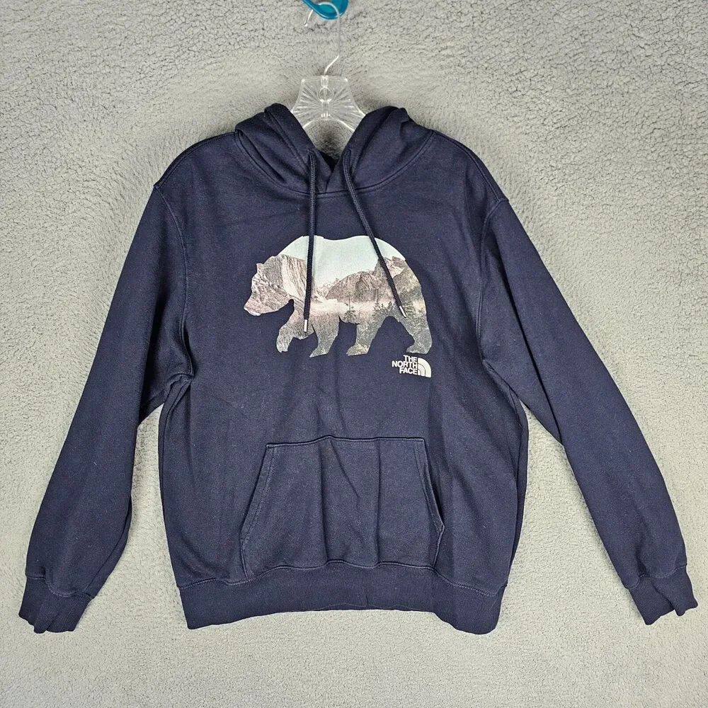 The‎ North Face Fleece Hoodie Size Medium Blue Mountain Grizzly Bear Pullover